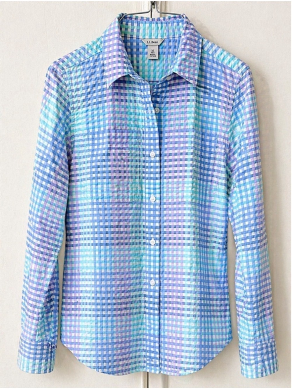 L.L. Bean Pastel Gingham Shirt in Mint, Lavender, Sky Blue #17